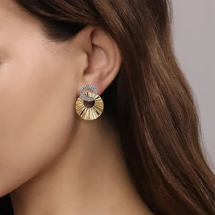 Gabriel Co Double Round Disk with Diamond Cut Texture Earrings Gabriel Co Earrings Gabriel Co Double Round Disk with Diamond Cut Texture Earrings Gabriel Co Earrings
