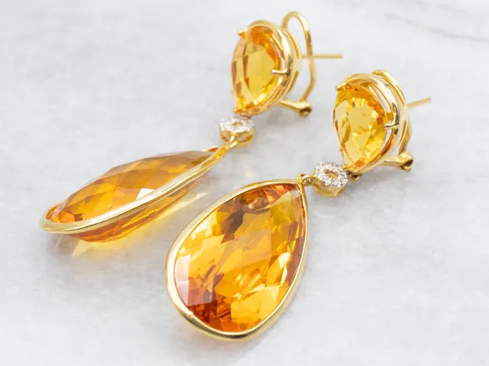Gold Teardrop Citrine and Diamond Drop Earrings Market Square Jewelers Earrings
