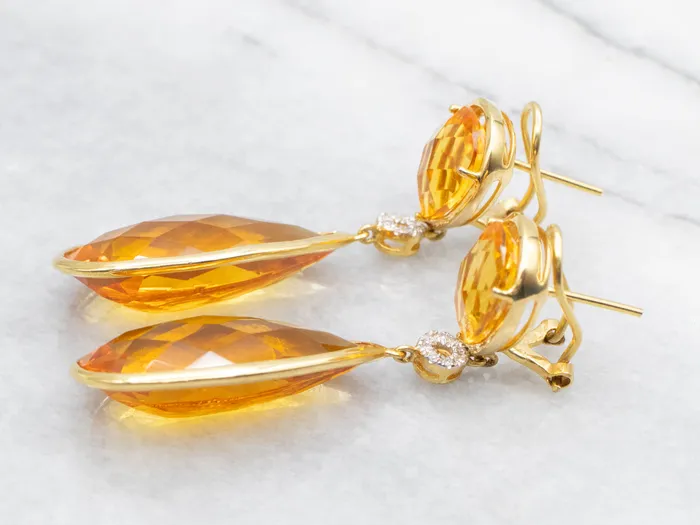 Gold Teardrop Citrine and Diamond Drop Earrings Market Square Jewelers Earrings