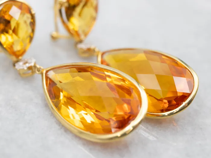 Gold Teardrop Citrine and Diamond Drop Earrings Market Square Jewelers Earrings