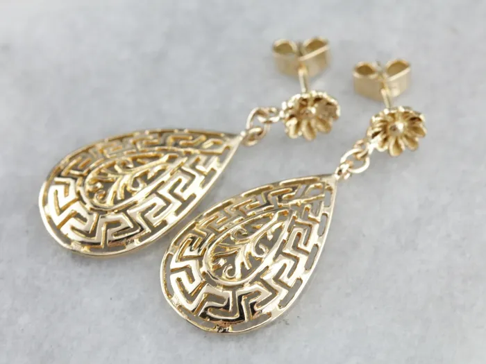 Greek Key Pattern Drop Earrings Market Square Jewelers Earrings