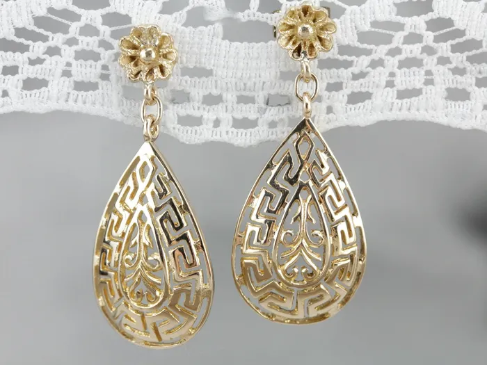 Greek Key Pattern Drop Earrings Market Square Jewelers Earrings Greek Key Pattern Drop Earrings Market Square Jewelers Earrings