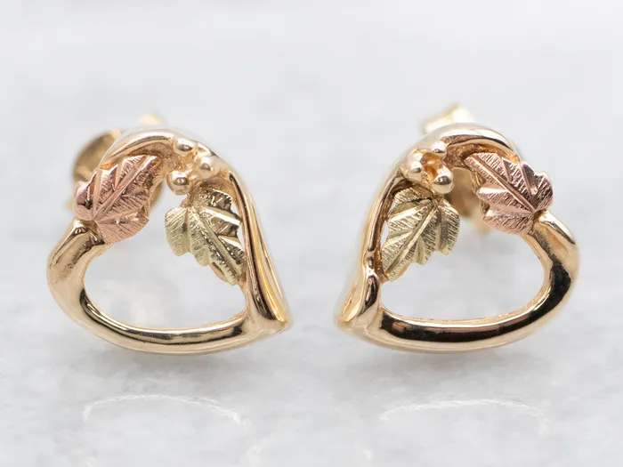Heart Shaped Studs with Leaf Detail Market Square Jewelers Necklaces