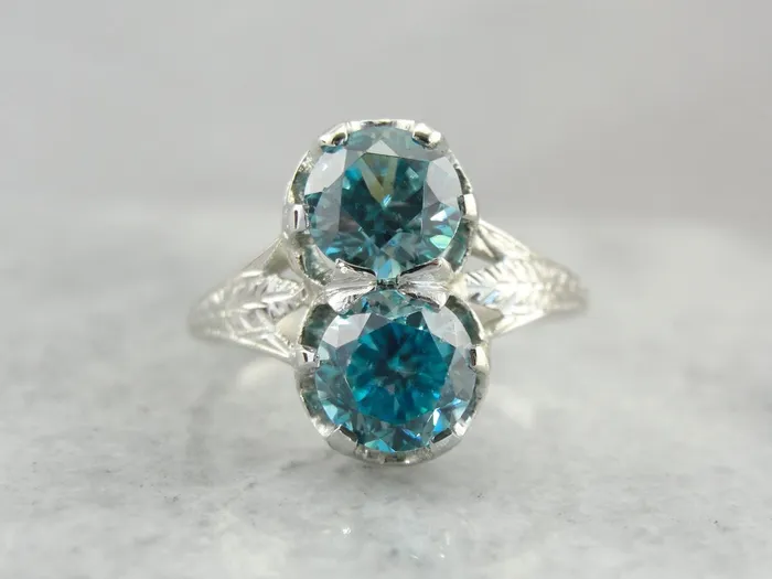 Incredible Art Deco Double Blue Zircon Cocktail Ring in White Gold Market Square Jewelers Rings Incredible Art Deco Double Blue Zircon Cocktail Ring in White Gold Market Square Jewelers Rings