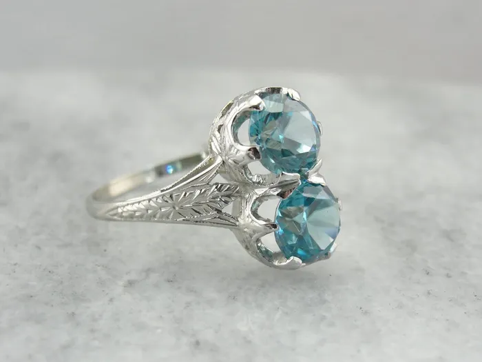 Incredible Art Deco Double Blue Zircon Cocktail Ring in White Gold Market Square Jewelers Rings Incredible Art Deco Double Blue Zircon Cocktail Ring in White Gold Market Square Jewelers Rings