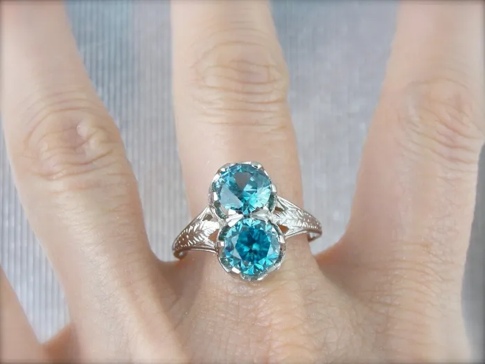 Incredible Art Deco Double Blue Zircon Cocktail Ring in White Gold Market Square Jewelers Rings Incredible Art Deco Double Blue Zircon Cocktail Ring in White Gold Market Square Jewelers Rings