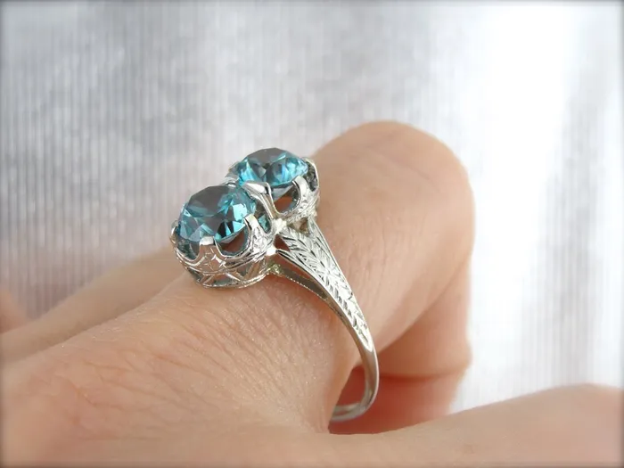 Incredible Art Deco Double Blue Zircon Cocktail Ring in White Gold Market Square Jewelers Rings Incredible Art Deco Double Blue Zircon Cocktail Ring in White Gold Market Square Jewelers Rings