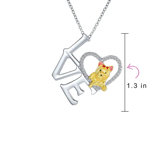 Love Heart Puppy Pet Dog Yorkie Pendant Necklace Gold Silver Plated Chain BlingJewelry Wholesale Necklaces