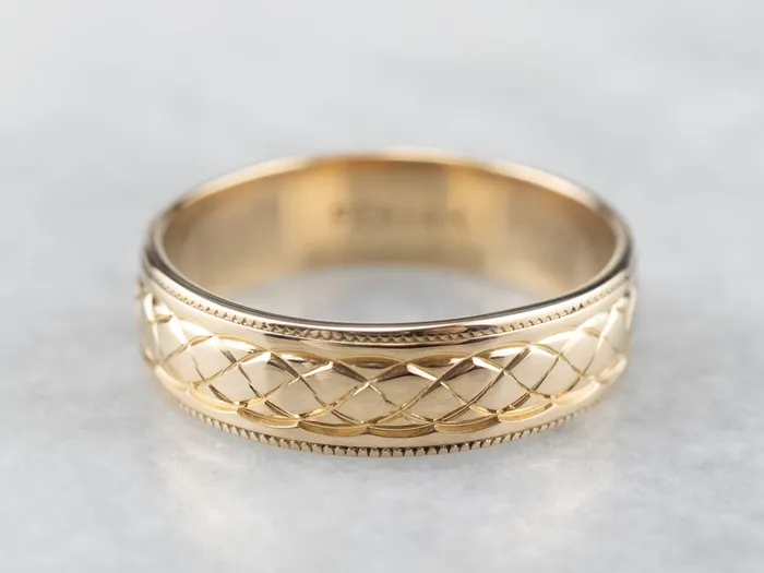 Market Square Jewelers 14K Gold Quilted Patterned Wedding Band Rings