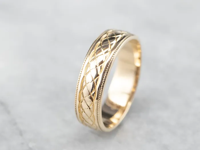 Market Square Jewelers 14K Gold Quilted Patterned Wedding Band Rings Market Square Jewelers 14K Gold Quilted Patterned Wedding Band Rings