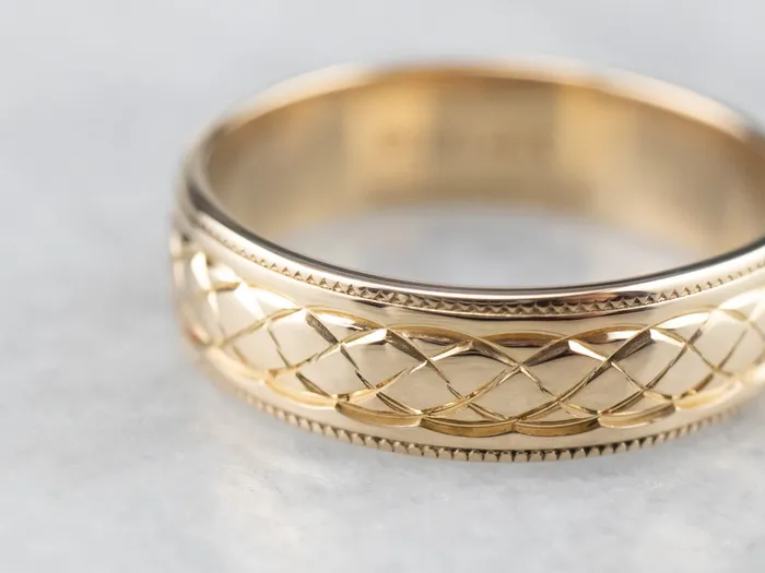 Market Square Jewelers 14K Gold Quilted Patterned Wedding Band Rings Market Square Jewelers 14K Gold Quilted Patterned Wedding Band Rings