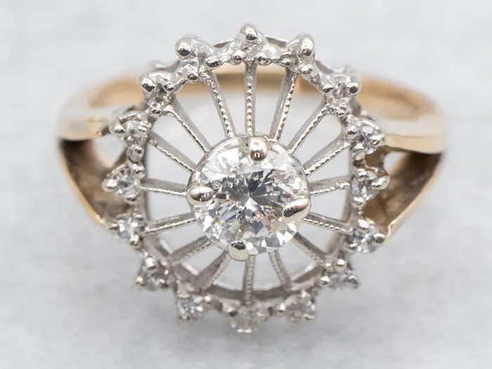 Market Square Jewelers 1940s Diamond Halo Two Tone Ring Rings