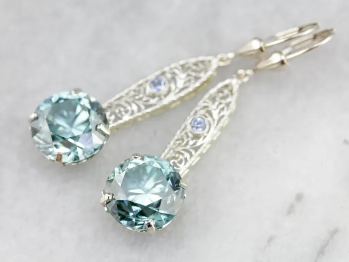 Market Square Jewelers Blue Zircon and Sapphire Filigree Drop Earrings Earrings Market Square Jewelers Blue Zircon and Sapphire Filigree Drop Earrings Earrings