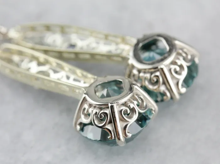Market Square Jewelers Blue Zircon and Sapphire Filigree Drop Earrings Earrings Market Square Jewelers Blue Zircon and Sapphire Filigree Drop Earrings Earrings