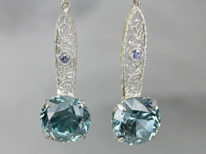 Market Square Jewelers Blue Zircon and Sapphire Filigree Drop Earrings Earrings Market Square Jewelers Blue Zircon and Sapphire Filigree Drop Earrings Earrings