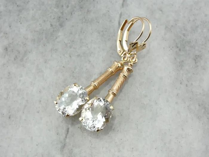 Market Square Jewelers Earrings Bamboo Under Ice White Topaz Drop Earrings with Antique Accents Market Square Jewelers Earrings Bamboo Under Ice White Topaz Drop Earrings with Antique Accents