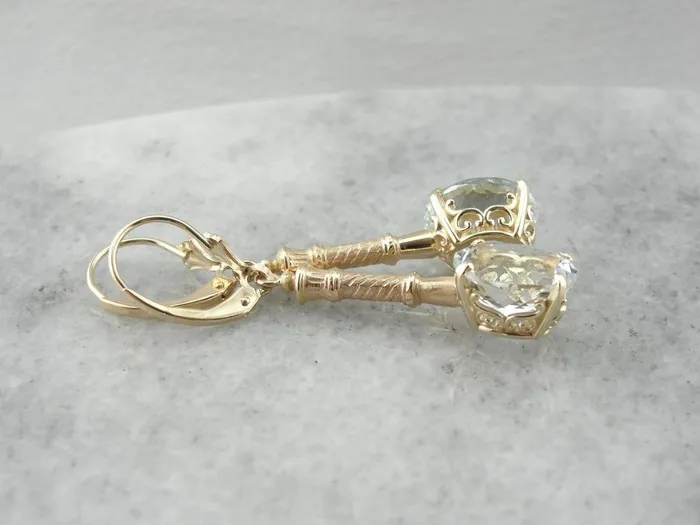Market Square Jewelers Earrings Bamboo Under Ice White Topaz Drop Earrings with Antique Accents Market Square Jewelers Earrings Bamboo Under Ice White Topaz Drop Earrings with Antique Accents