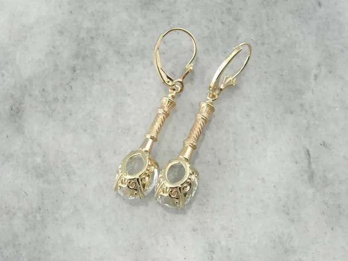 Market Square Jewelers Earrings Bamboo Under Ice White Topaz Drop Earrings with Antique Accents Market Square Jewelers Earrings Bamboo Under Ice White Topaz Drop Earrings with Antique Accents