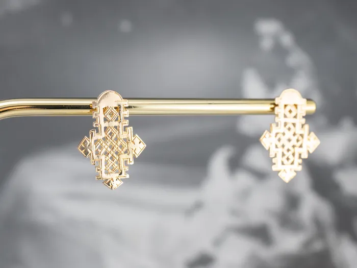 Market Square Jewelers Earrings Etched Gold Ethiopian Cross Stud Earrings Market Square Jewelers Earrings Etched Gold Ethiopian Cross Stud Earrings