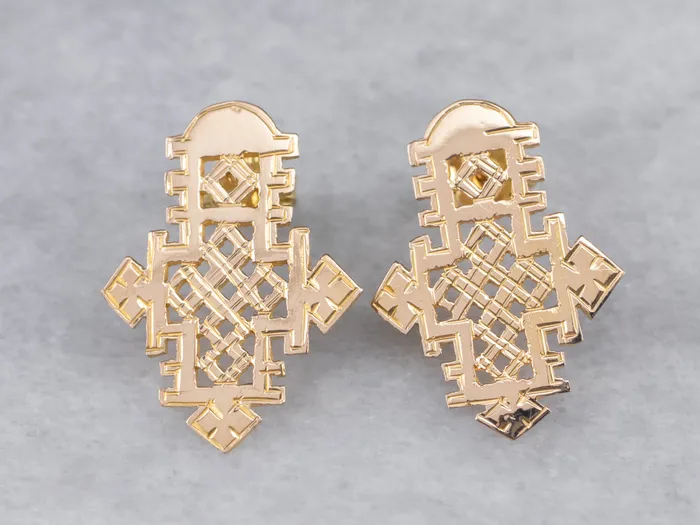 Market Square Jewelers Earrings Etched Gold Ethiopian Cross Stud Earrings Market Square Jewelers Earrings Etched Gold Ethiopian Cross Stud Earrings