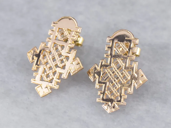 Market Square Jewelers Earrings Etched Gold Ethiopian Cross Stud Earrings Market Square Jewelers Earrings Etched Gold Ethiopian Cross Stud Earrings