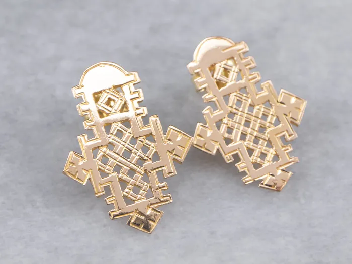 Market Square Jewelers Earrings Etched Gold Ethiopian Cross Stud Earrings Market Square Jewelers Earrings Etched Gold Ethiopian Cross Stud Earrings