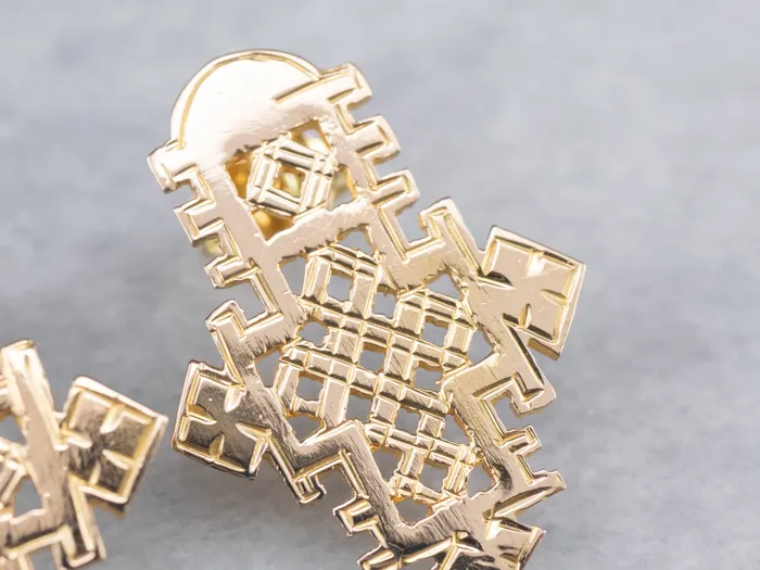Market Square Jewelers Earrings Etched Gold Ethiopian Cross Stud Earrings Market Square Jewelers Earrings Etched Gold Ethiopian Cross Stud Earrings