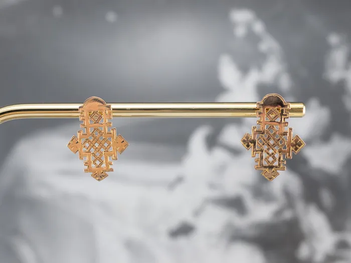 Market Square Jewelers Earrings Etched Gold Ethiopian Cross Stud Earrings Market Square Jewelers Earrings Etched Gold Ethiopian Cross Stud Earrings