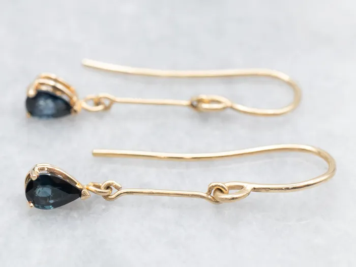 Market Square Jewelers Earrings Gold Bar Sapphire Drop Earrings