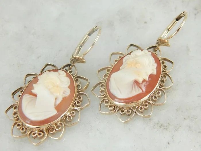 Market Square Jewelers Earrings Retro Era Filigree Framed Cameo Earrings