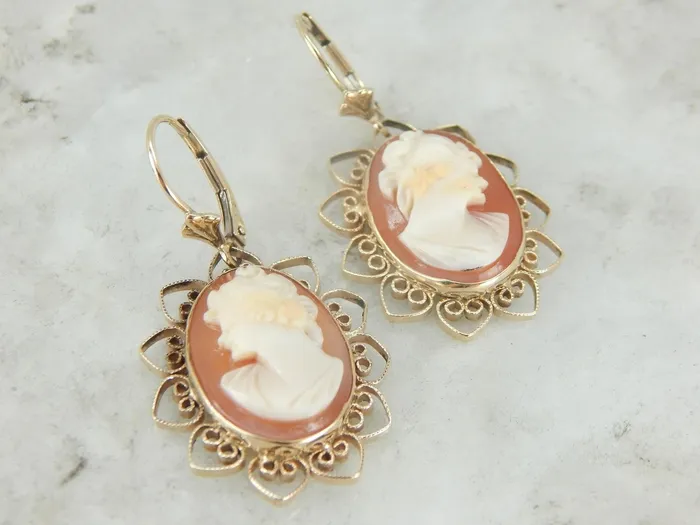 Market Square Jewelers Earrings Retro Era Filigree Framed Cameo Earrings Market Square Jewelers Earrings Retro Era Filigree Framed Cameo Earrings