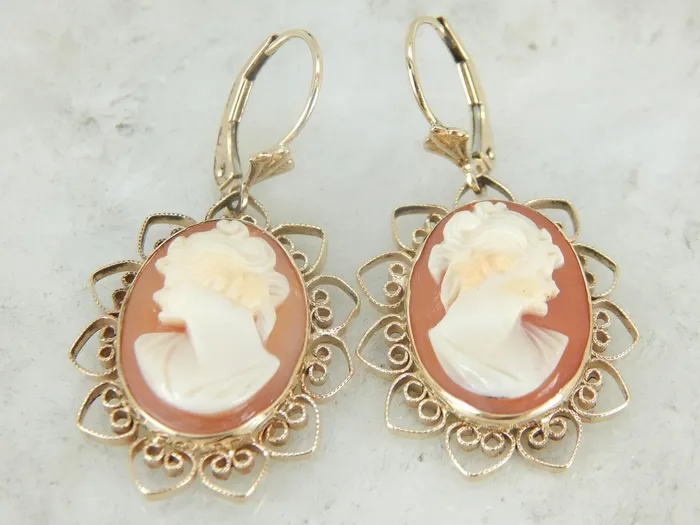 Market Square Jewelers Earrings Retro Era Filigree Framed Cameo Earrings Market Square Jewelers Earrings Retro Era Filigree Framed Cameo Earrings
