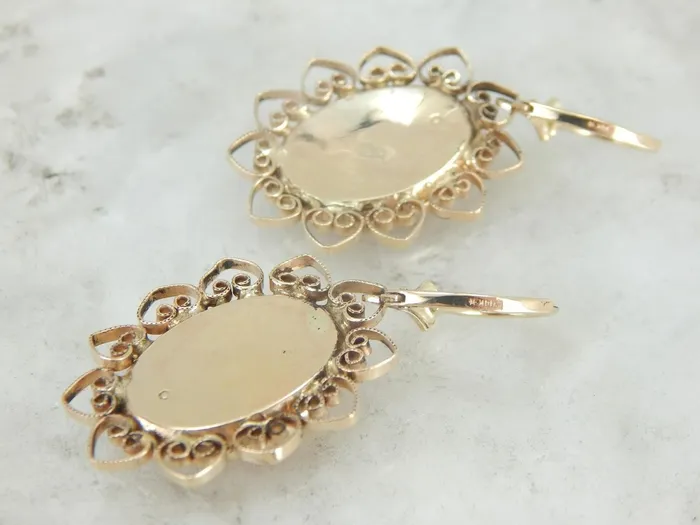 Market Square Jewelers Earrings Retro Era Filigree Framed Cameo Earrings Market Square Jewelers Earrings Retro Era Filigree Framed Cameo Earrings