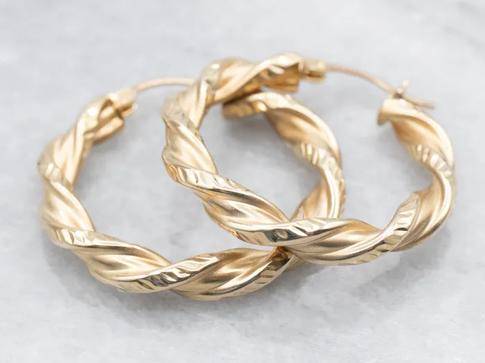 Market Square Jewelers Earrings Textured Gold Twisted Hoop Earrings