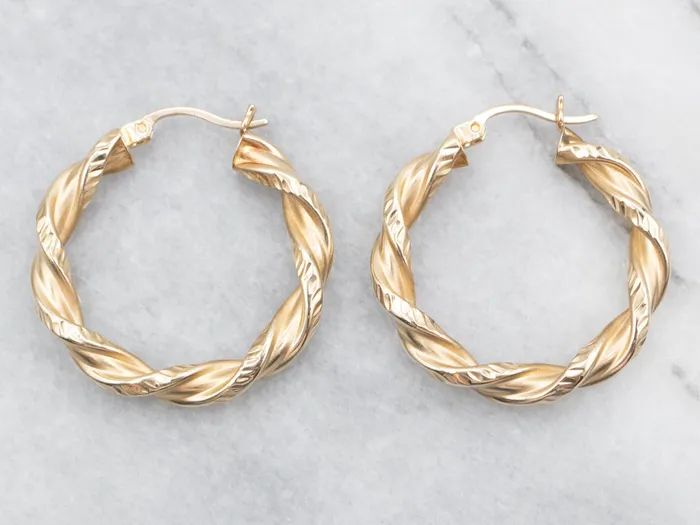 Market Square Jewelers Earrings Textured Gold Twisted Hoop Earrings Market Square Jewelers Earrings Textured Gold Twisted Hoop Earrings
