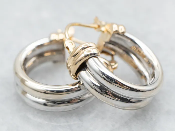 Market Square Jewelers Earrings Two Tone Yellow and White Gold Hoop Earrings Market Square Jewelers Earrings Two Tone Yellow and White Gold Hoop Earrings