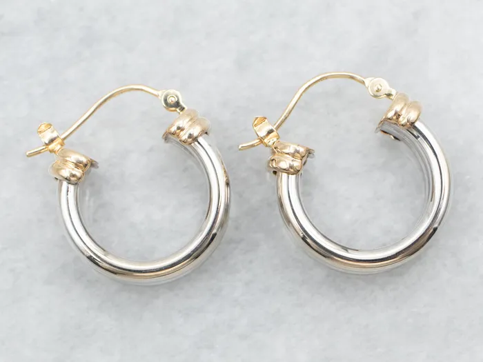 Market Square Jewelers Earrings Two Tone Yellow and White Gold Hoop Earrings Market Square Jewelers Earrings Two Tone Yellow and White Gold Hoop Earrings