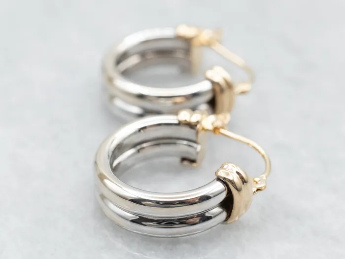 Market Square Jewelers Earrings Two Tone Yellow and White Gold Hoop Earrings Market Square Jewelers Earrings Two Tone Yellow and White Gold Hoop Earrings