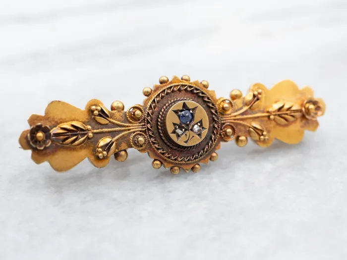 Market Square Jewelers Etruscan Revival Sapphire and Rose Cut Diamond Antique Brooch Rings Market Square Jewelers Etruscan Revival Sapphire and Rose Cut Diamond Antique Brooch Rings