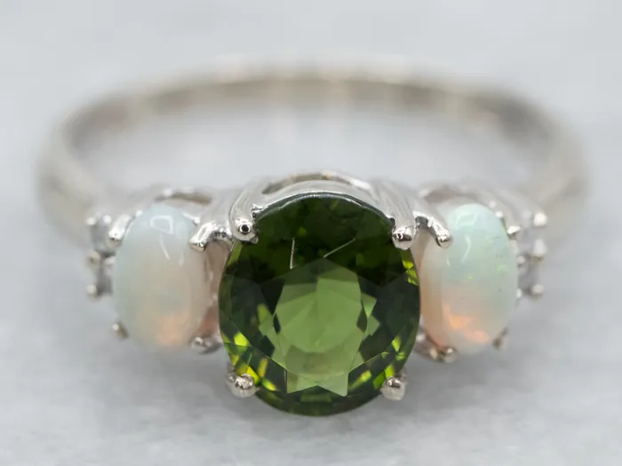 Market Square Jewelers Green Tourmaline Opal and Diamond Ring Rings