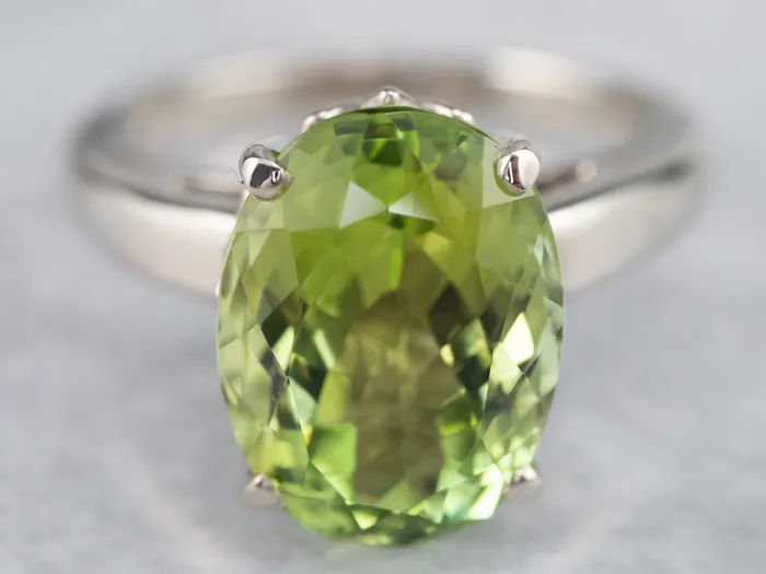 Market Square Jewelers Green Tourmaline Solitaire Ring in White Gold Rings