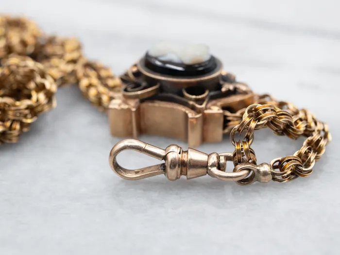Market Square Jewelers Necklaces Antique Gold Double Rolo Link Necklace with Sardonyx Cameo Slide Pendant Market Square Jewelers Necklaces Antique Gold Double Rolo Link Necklace with Sardonyx Cameo Slide Pendant