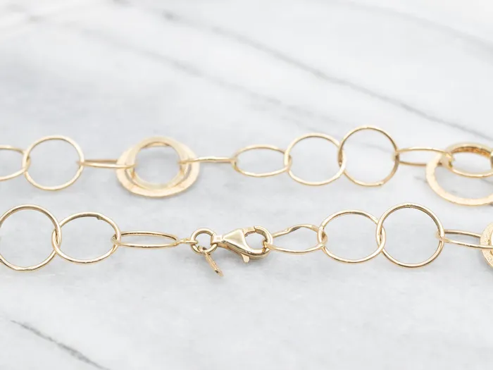 Market Square Jewelers Necklaces Long Polished and Textured Circle Link Necklace Market Square Jewelers Necklaces Long Polished and Textured Circle Link Necklace