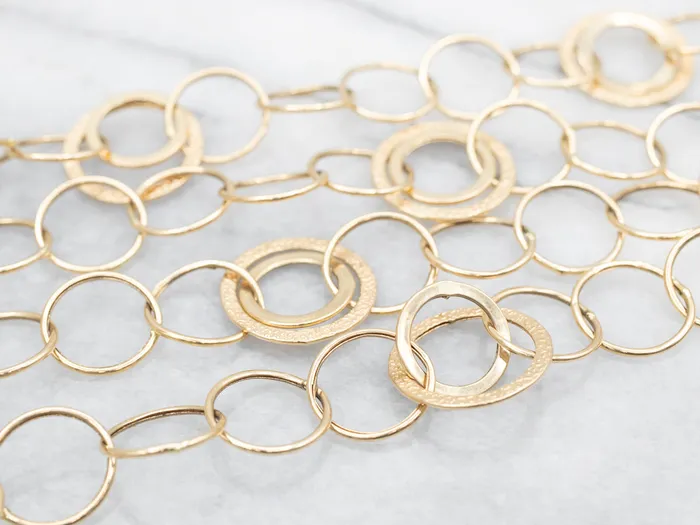 Market Square Jewelers Necklaces Long Polished and Textured Circle Link Necklace Market Square Jewelers Necklaces Long Polished and Textured Circle Link Necklace