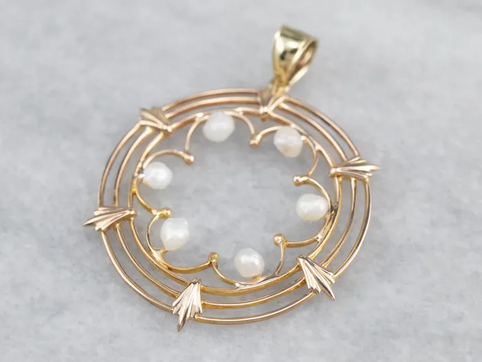 Market Square Jewelers Necklaces Pearl Gold Filigree Circle Pendant