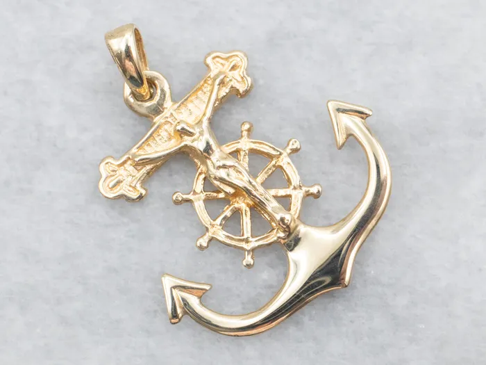 Market Square Jewelers Necklaces Yellow Gold Mariners Cross Anchor and Crucifix Pendant