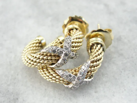 Market Square Jewelers PreStyled Sets Luxurious Gold and Diamond Textured Hoops Market Square Jewelers PreStyled Sets Luxurious Gold and Diamond Textured Hoops