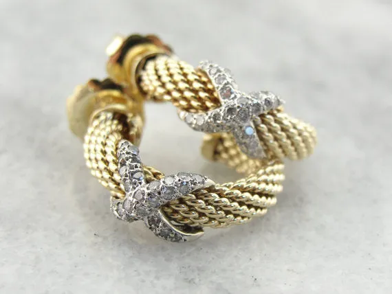 Market Square Jewelers PreStyled Sets Luxurious Gold and Diamond Textured Hoops Market Square Jewelers PreStyled Sets Luxurious Gold and Diamond Textured Hoops