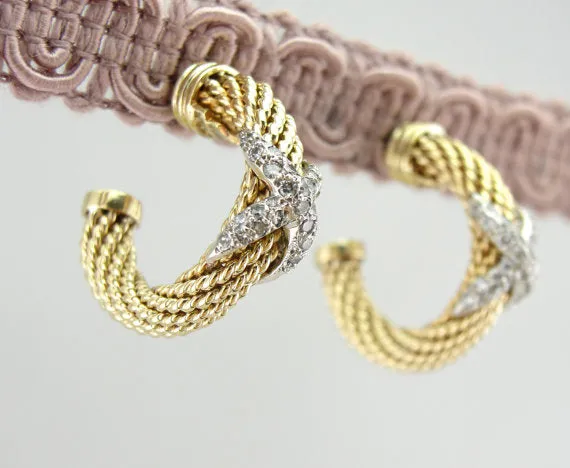 Market Square Jewelers PreStyled Sets Luxurious Gold and Diamond Textured Hoops Market Square Jewelers PreStyled Sets Luxurious Gold and Diamond Textured Hoops