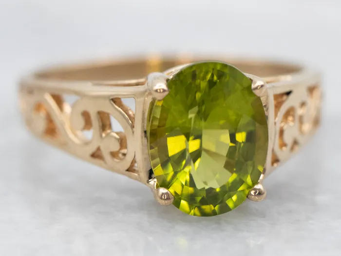 Market Square Jewelers Rings 14K Yellow Gold Peridot Filigree Ring